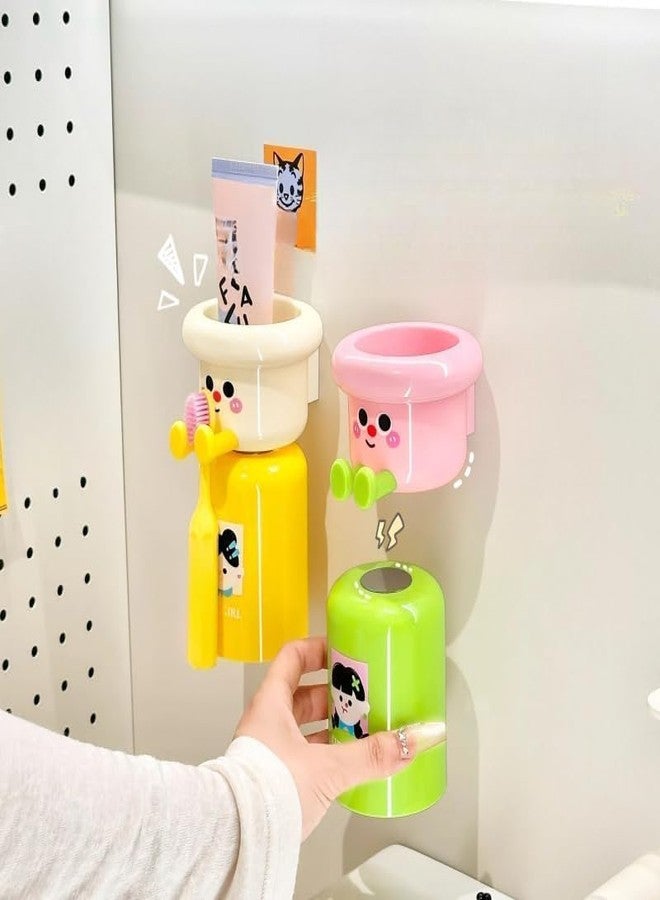 VASANGI Magnetic Cartoon Toothbrush Holder with Upside-Down Cup – Punch-Free Wall Mounted Bathroom Organizer with Magnetic Adsorption, for Kids & Adults Pack of 1 - Image 5