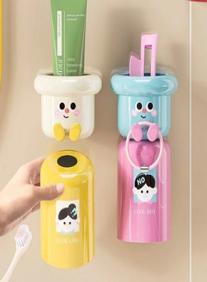 VASANGI Magnetic Cartoon Toothbrush Holder with Upside-Down Cup – Punch-Free Wall Mounted Bathroom Organizer with Magnetic Adsorption, for Kids & Adults Pack of 1 - Image 3