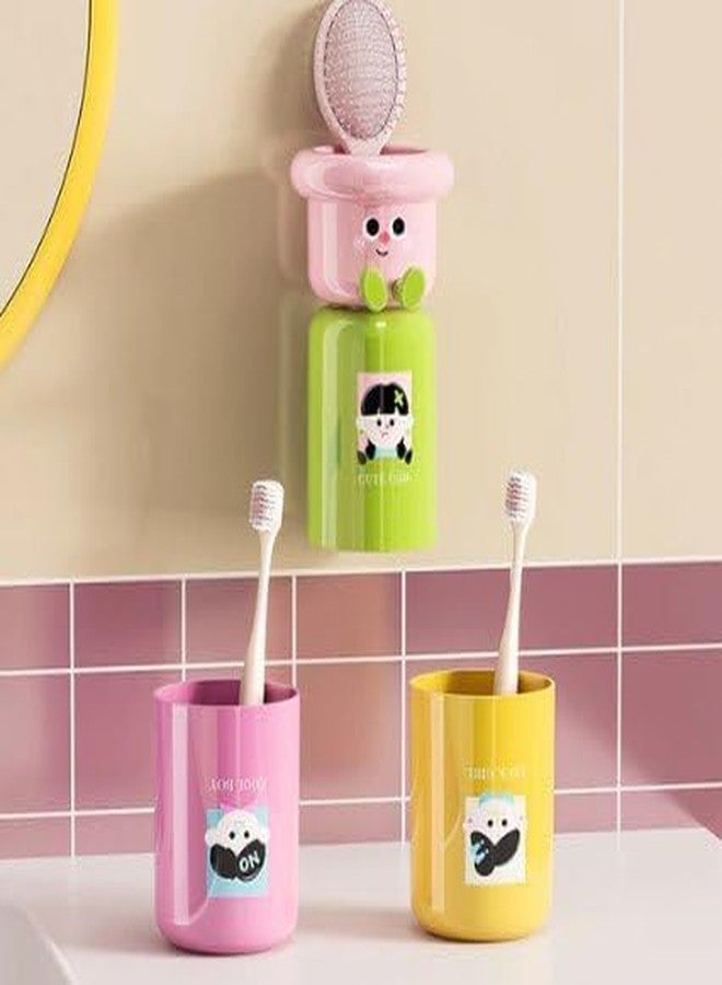 VASANGI Magnetic Cartoon Toothbrush Holder with Upside-Down Cup – Punch-Free Wall Mounted Bathroom Organizer with Magnetic Adsorption, for Kids & Adults Pack of 1 - Image 2