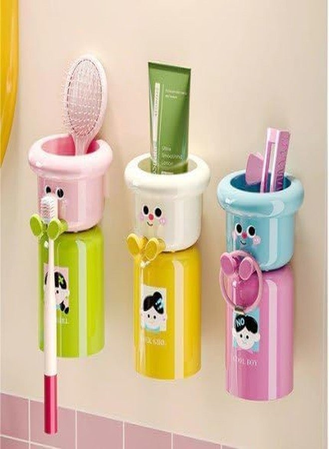 VASANGI Magnetic Cartoon Toothbrush Holder with Upside-Down Cup – Punch-Free Wall Mounted Bathroom Organizer with Magnetic Adsorption, for Kids & Adults Pack of 1 - Image 4
