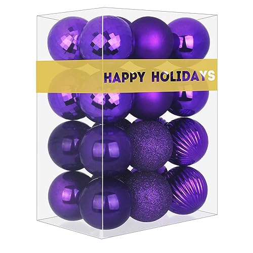 GameXcel 24Pcs Christmas Balls Ornaments for Xmas Tree Shatterproof Christmas Tree Decorations Medium Hanging Ball Purple 25in x 24 Pack - Image 1