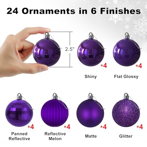 GameXcel 24Pcs Christmas Balls Ornaments for Xmas Tree Shatterproof Christmas Tree Decorations Medium Hanging Ball Purple 25in x 24 Pack - Image 3