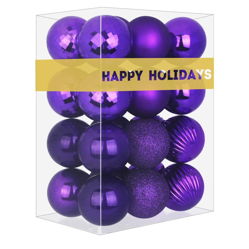 GameXcel 24Pcs Christmas Balls Ornaments for Xmas Tree Shatterproof Christmas Tree Decorations Medium Hanging Ball Purple 25in x 24 Pack - Image 2
