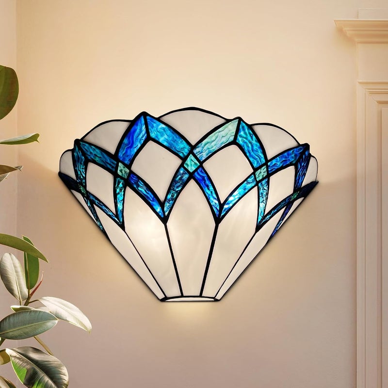 ARTZONE Tiffany Wall Sconces 13 Inches Vintage Tiffany Style Wall Sconces Stained Glass Wall Light for BedroomBathroomLivingroomCorridorStairwayBlue - Image 1