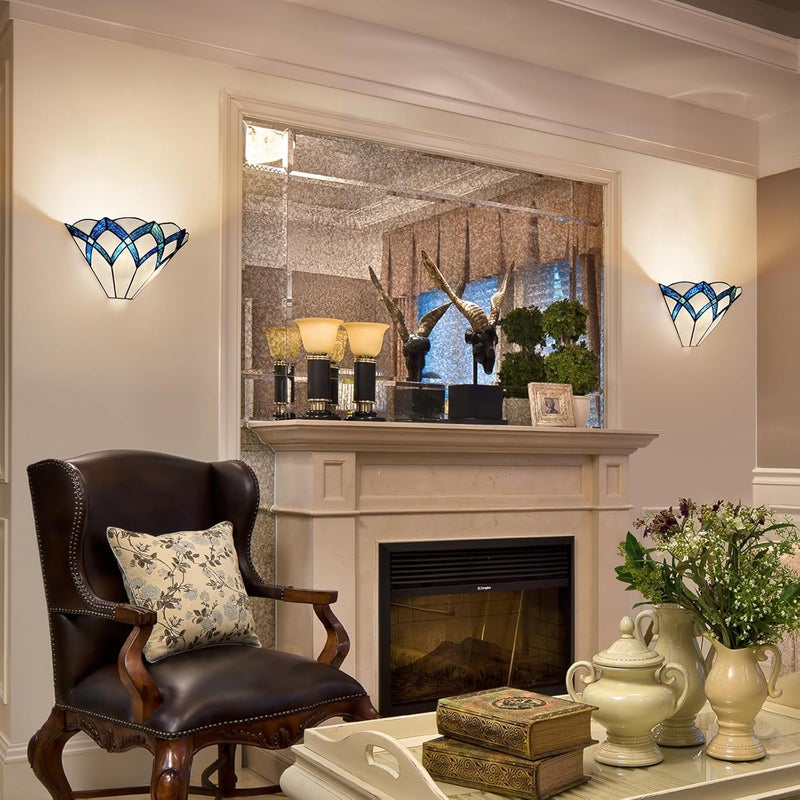 ARTZONE Tiffany Wall Sconces 13 Inches Vintage Tiffany Style Wall Sconces Stained Glass Wall Light for BedroomBathroomLivingroomCorridorStairwayBlue - Image 4