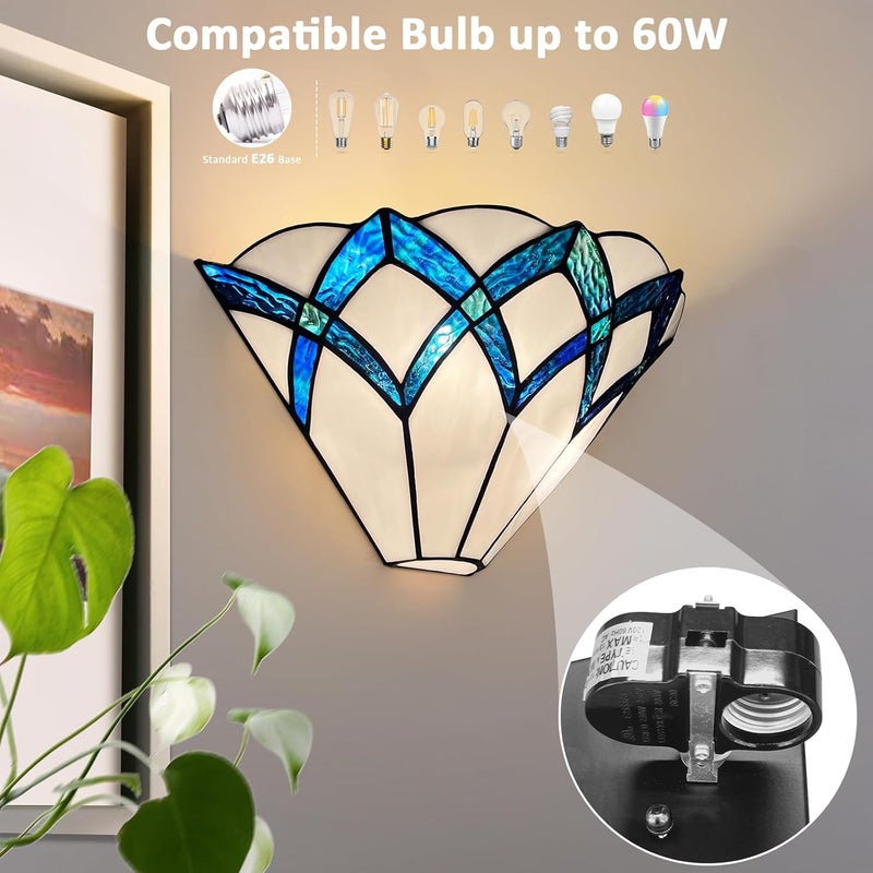 ARTZONE Tiffany Wall Sconces 13 Inches Vintage Tiffany Style Wall Sconces Stained Glass Wall Light for BedroomBathroomLivingroomCorridorStairwayBlue - Image 3