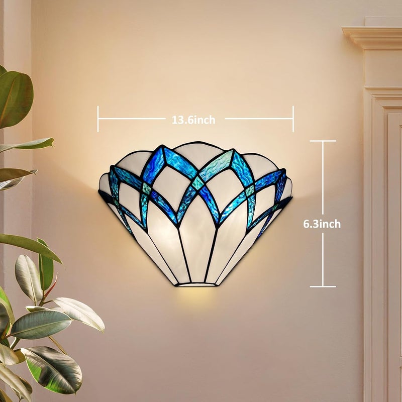 ARTZONE Tiffany Wall Sconces 13 Inches Vintage Tiffany Style Wall Sconces Stained Glass Wall Light for BedroomBathroomLivingroomCorridorStairwayBlue - Image 5