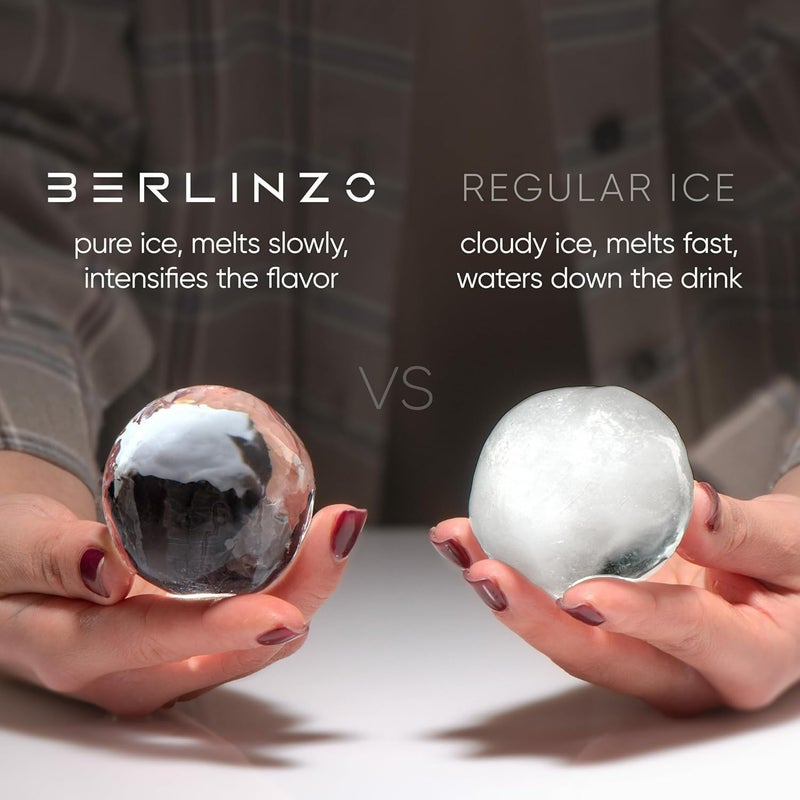 Berlinzo Premium Clear Ice Ball Maker - 8 Large 2.4" Crystal Clear Ice Balls for Whiskey, Cocktails & Bourbon - Easy-to-Remove Mold for Ice Spheres, XL Storage Bag & Ice Stamp Press Ring B Included - Image 2