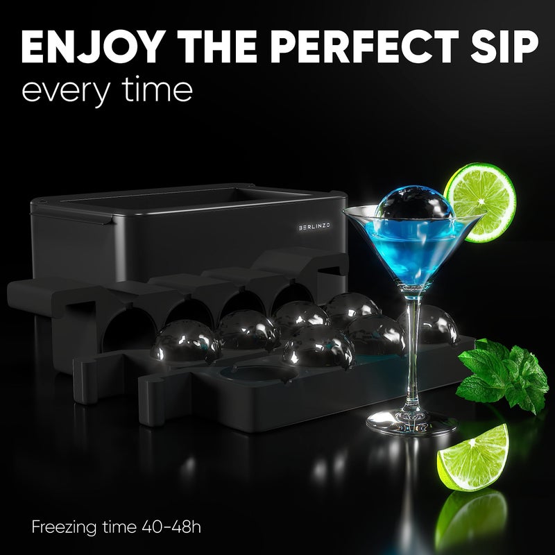 Berlinzo Premium Clear Ice Ball Maker - 8 Large 2.4" Crystal Clear Ice Balls for Whiskey, Cocktails & Bourbon - Easy-to-Remove Mold for Ice Spheres, XL Storage Bag & Ice Stamp Press Ring B Included - Image 4