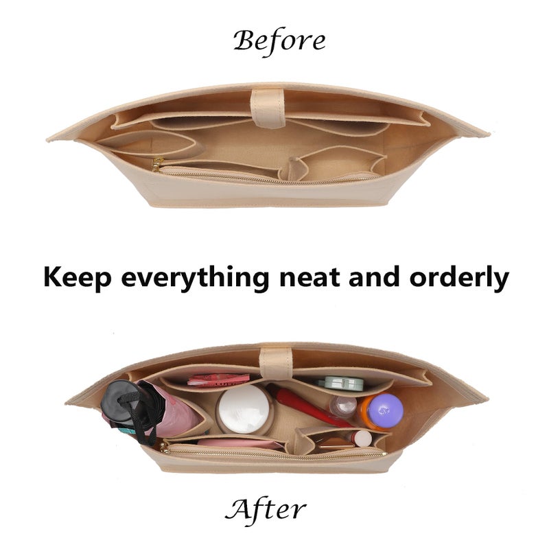 Doxo Purse Organizer Insert for Handbags, Tote Bag Insert Organizers with Laptop Compartment/Cup Holder, Softened Felt Compatible with LV Neverfull MM(Beige,Upgrade) - Image 3