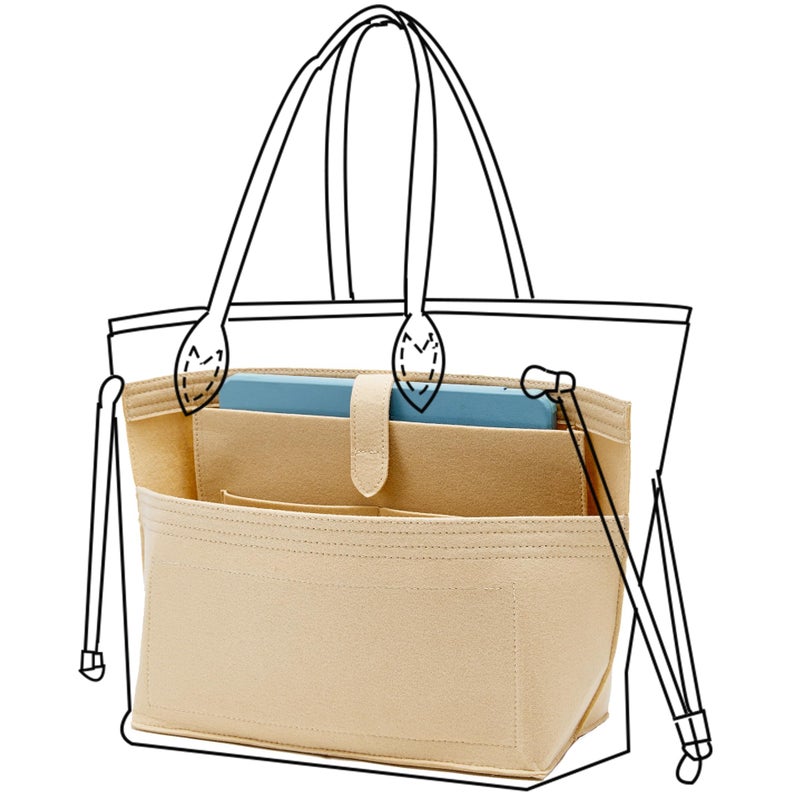 Doxo Purse Organizer Insert for Handbags, Tote Bag Insert Organizers with Laptop Compartment/Cup Holder, Softened Felt Compatible with LV Neverfull MM(Beige,Upgrade) - Image 5