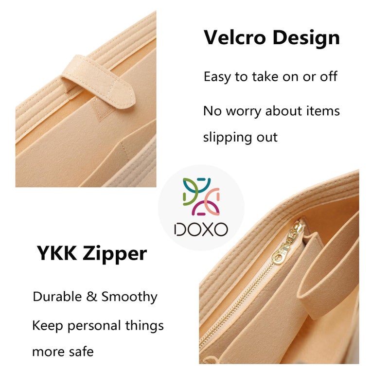 Doxo Purse Organizer Insert for Handbags, Tote Bag Insert Organizers with Laptop Compartment/Cup Holder, Softened Felt Compatible with LV Neverfull MM(Beige,Upgrade) - Image 4
