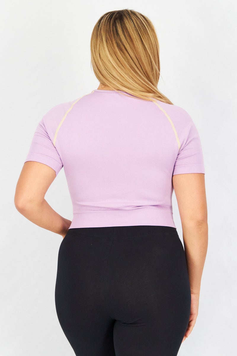 ODolls Sport Women Sportswear Fit Short Sleeve Training Crop Top, Lilac - Image 3