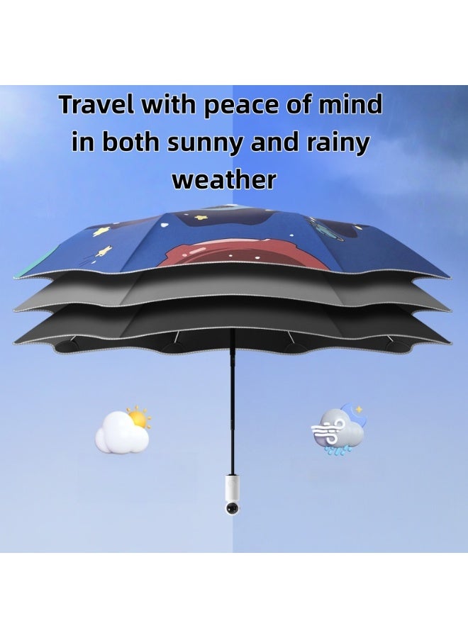 مظلة أطفال كرتونية على شكل قطة سعيدة: فتح وإغلاق تلقائي، مقاومة للارتداد، مزودة بشريط مضيء في الظلام، مقاومة للرياح والأشعة فوق البنفسجية، مناسبة للاستخدام اليومي للأطفال. - Image 2