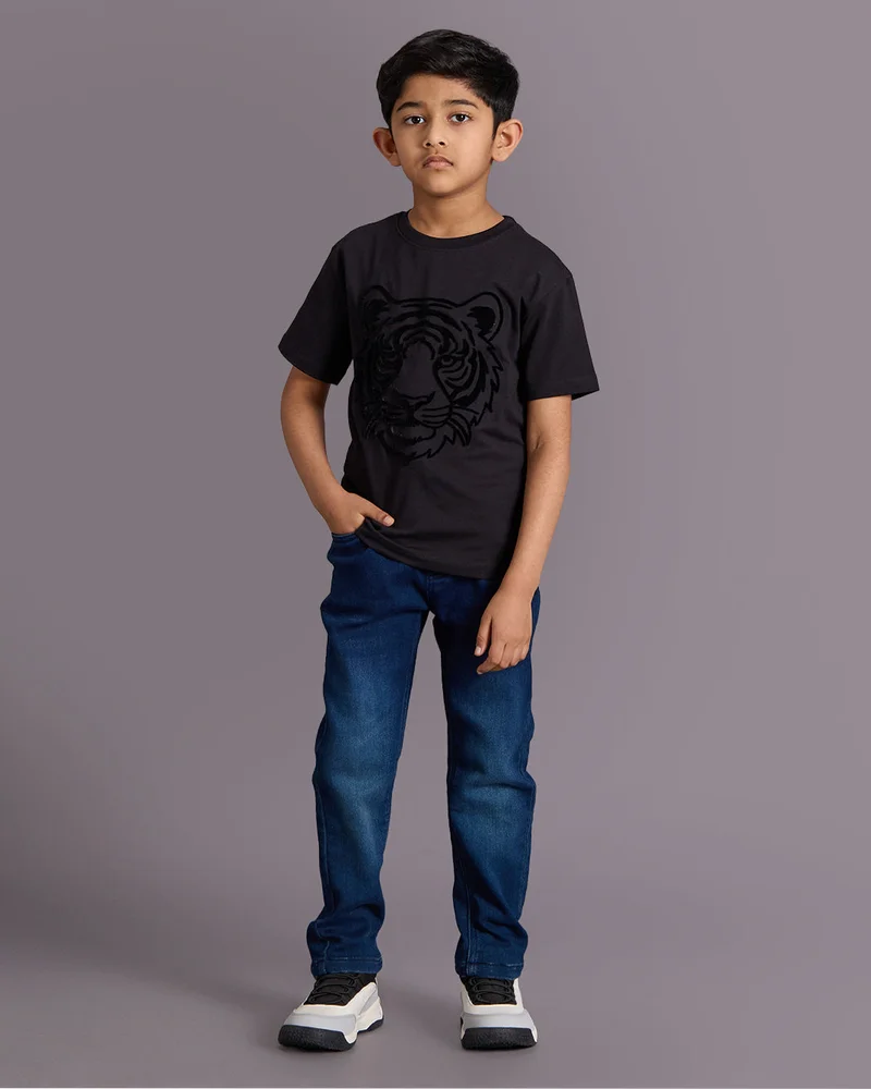 REDTAG Boys Black Embellished T-Shirt