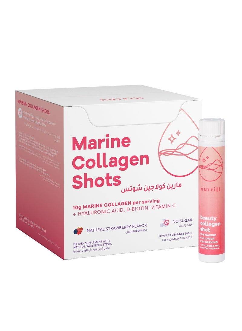 nutrili Marine Collagen Shots (20 vials x 25ml) | Hair, Skin & Nails | 10g Marine Collagen, Hyaluronic Acid, Biotin and Vitamin C  - Image 1