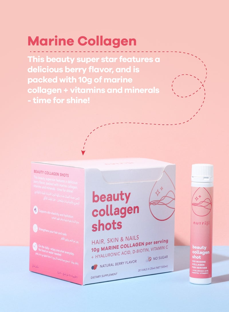 nutrili Beauty Collagen Shots (20 vials x 25ml) | Hair, Skin & Nails | 10g Marine Collagen, Hyaluronic Acid, Biotin and Vitamin C - Image 2