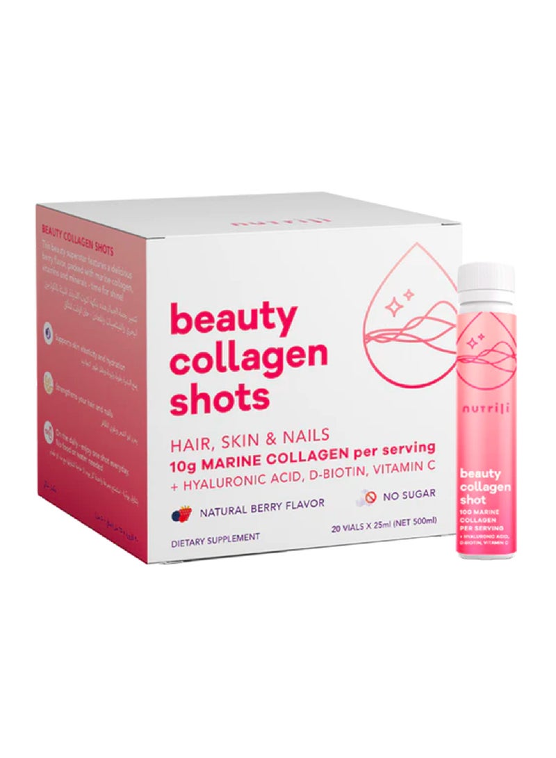 nutrili Beauty Collagen Shots (20 vials x 25ml) | Hair, Skin & Nails | 10g Marine Collagen, Hyaluronic Acid, Biotin and Vitamin C - Image 1