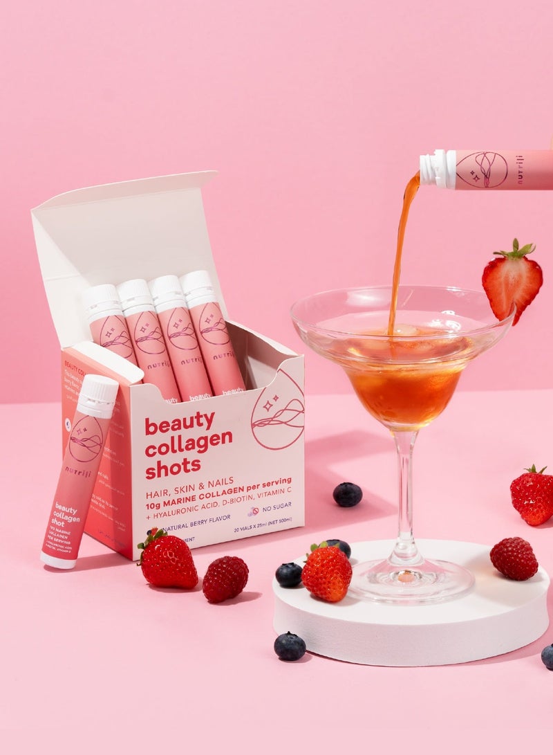 Beauty Collagen Shots (20 vials x 25ml) | Hair, Skin & Nails | 10g Marine Collagen, Hyaluronic Acid, Biotin and Vitamin C - view 2