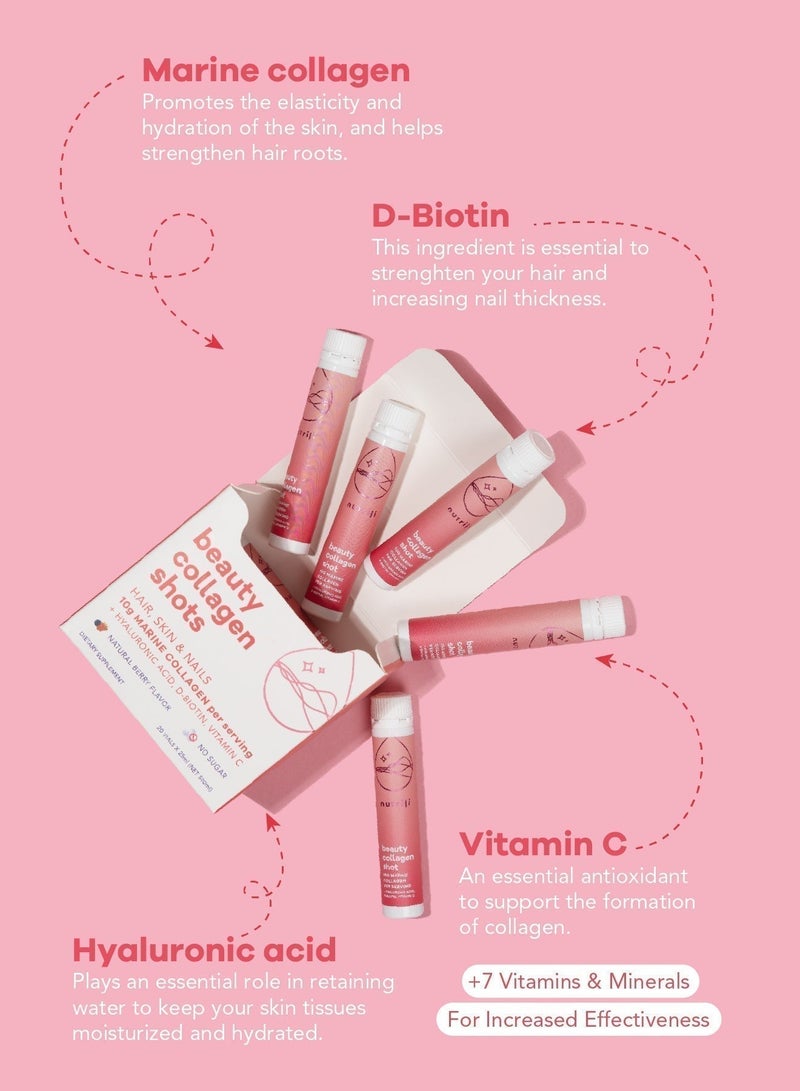 Beauty Collagen Shots (20 vials x 25ml) | Hair, Skin & Nails | 10g Marine Collagen, Hyaluronic Acid, Biotin and Vitamin C - view 5