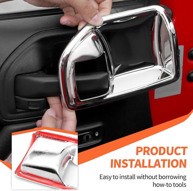 amayum Inner Door Handle Bowl Cover Trim for Jeep Wrangler JK JKU 2011-2017, Chrome - Image 3