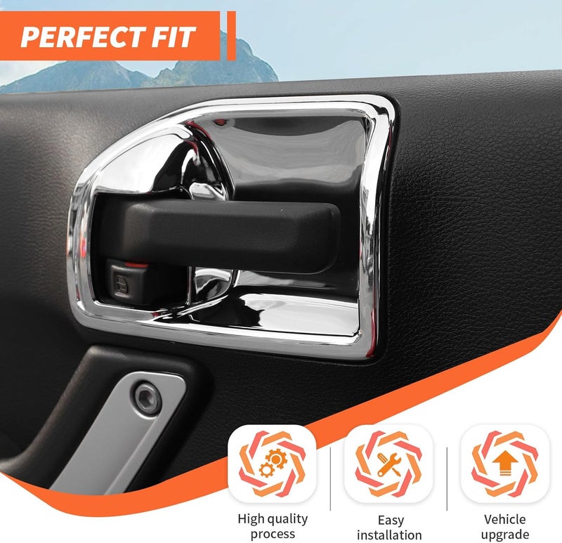 amayum Inner Door Handle Bowl Cover Trim for Jeep Wrangler JK JKU 2011-2017, Chrome - Image 4