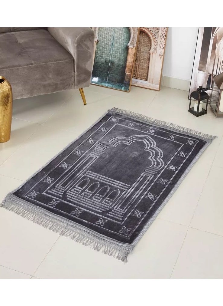 MARK STORE Prayer Mat, Premium Embossed Anti-Slip Velvet Top Prayer Rug for Namaz Umrah Hajj Ramadan 70 x 110 cm, Best Gift For Ramadan (Assorted colour)  - Image 3