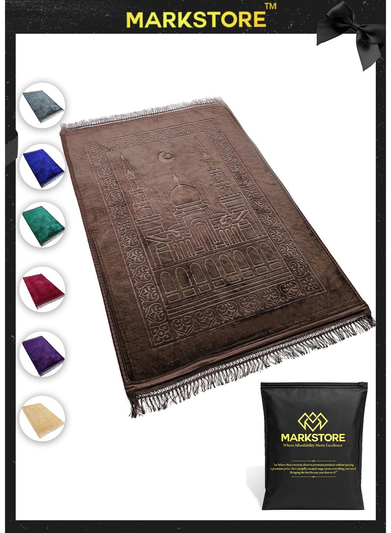 MARK STORE Prayer Mat, Premium Embossed Anti-Slip Velvet Top Prayer Rug, JaieNamaz, Musalla for Namaz ibadat Umrah Hajj Ramadan 70 x 110 cm, Best Gift For Ramadan (Assorted colour)  - Image 1