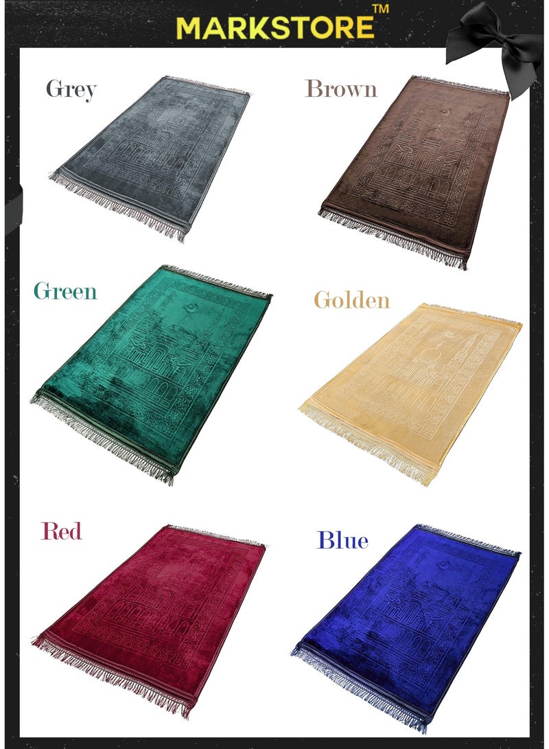 MARK STORE Prayer Mat, Premium Embossed Anti-Slip Velvet Top Prayer Rug, JaieNamaz, Musalla for Namaz ibadat Umrah Hajj Ramadan 70 x 110 cm, Best Gift For Ramadan (Assorted colour)  - Image 3