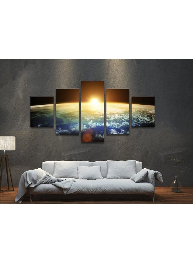 Pyradecor The Earth Large 5 Panels Modern Gallery Wrapped Landscape Canvas Print Space Pictures on Canvas Wall Art Work Ready to Hang for Living Room Bedroom Home Office Decor L - Image 3