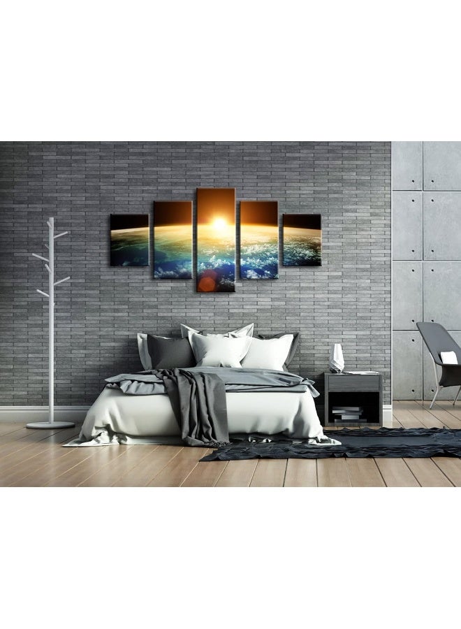 Pyradecor The Earth Large 5 Panels Modern Gallery Wrapped Landscape Canvas Print Space Pictures on Canvas Wall Art Work Ready to Hang for Living Room Bedroom Home Office Decor L - Image 2