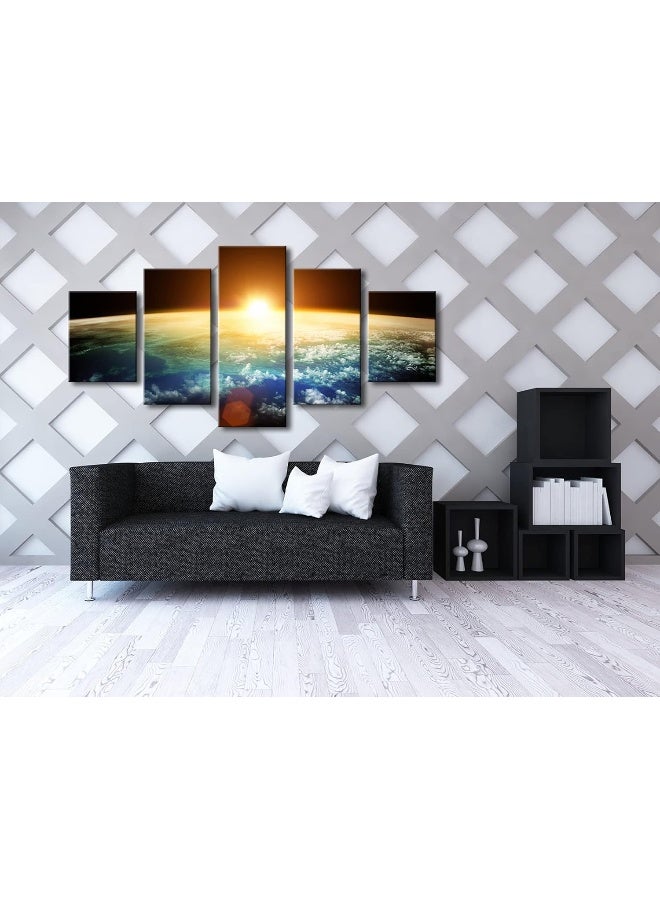 Pyradecor The Earth Large 5 Panels Modern Gallery Wrapped Landscape Canvas Print Space Pictures on Canvas Wall Art Work Ready to Hang for Living Room Bedroom Home Office Decor L - Image 4