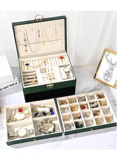 URbazaar Jewelry Box Organizer for Women, 3 Layer Jewelry Storage Box Case with Lock, Travel Jewelry Box for Girl's Necklaces Earrings Bracelets Rings Watches, 2Drawers (Dark Green)  - Image 3