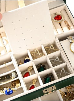 URbazaar Jewelry Box Organizer for Women, 3 Layer Jewelry Storage Box Case with Lock, Travel Jewelry Box for Girl's Necklaces Earrings Bracelets Rings Watches, 2Drawers (Dark Green)  - Image 5