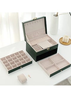 URbazaar Jewelry Box Organizer for Women, 3 Layer Jewelry Storage Box Case with Lock, Travel Jewelry Box for Girl's Necklaces Earrings Bracelets Rings Watches, 2Drawers (Dark Green)  - Image 4