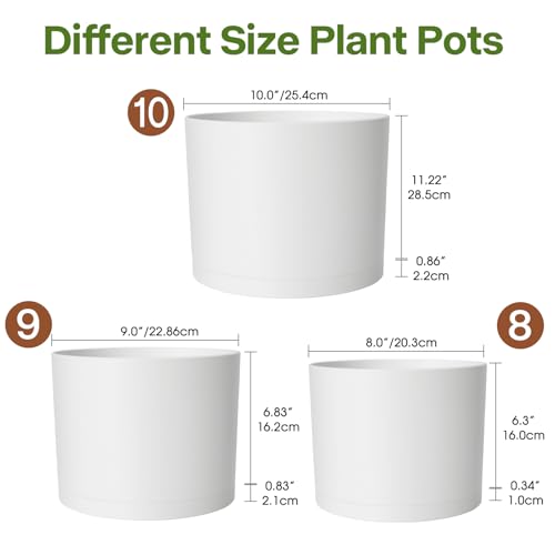 GARDIFE 10/9/8 Inch Modern Cylinder Planter, Plant Pots for Indoor Outdoor Plants, Flower Pots with Drainage Holes and Saucers for Garden Succulent Nursery House Plants (White) - Image 2