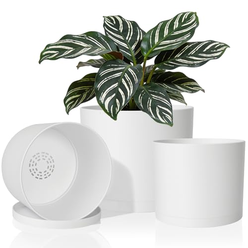 GARDIFE 10/9/8 Inch Modern Cylinder Planter, Plant Pots for Indoor Outdoor Plants, Flower Pots with Drainage Holes and Saucers for Garden Succulent Nursery House Plants (White) - Image 1
