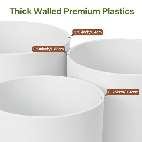 GARDIFE 10/9/8 Inch Modern Cylinder Planter, Plant Pots for Indoor Outdoor Plants, Flower Pots with Drainage Holes and Saucers for Garden Succulent Nursery House Plants (White) - Image 3