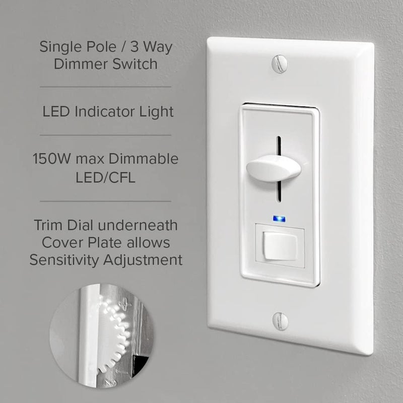 Maxxima Dimmer Electrical Light Switch - Featuring Blue Indicator Light, LED Compatible, 3-Way/Single Pole Use, 600 Watt Max, Dimmable Lamp and Lighting Control, Wall Plate Included - 2 Pack - Image 3