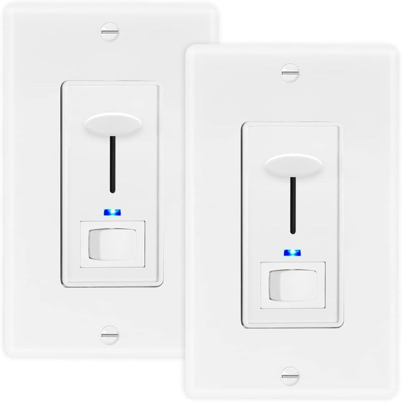 Maxxima Dimmer Electrical Light Switch - Featuring Blue Indicator Light, LED Compatible, 3-Way/Single Pole Use, 600 Watt Max, Dimmable Lamp and Lighting Control, Wall Plate Included - 2 Pack - Image 1