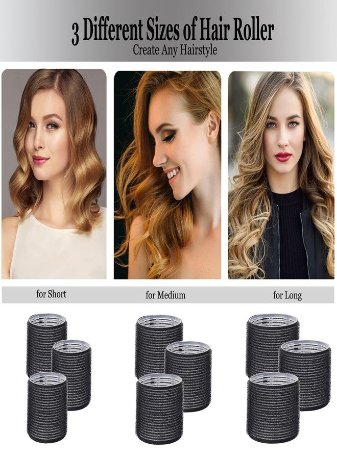 Oeiez بكرات فيلكرو من OEIEZ لتجعيد الشعر بدون حرارة، بكرات تصفيف الشعر في الصالونات، تسريحات شعر منزلية - 3 أحجام جامبو، كبير، متوسط (18 قطعة) مع حقيبة مكياج، مشابك ومشط (أسود) - Image 5