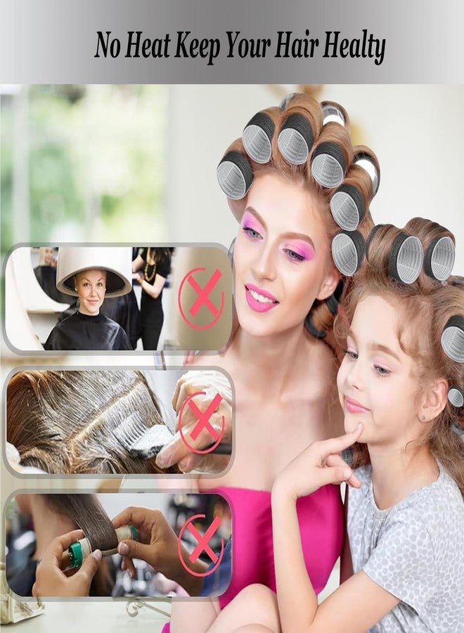 Oeiez بكرات فيلكرو من OEIEZ لتجعيد الشعر بدون حرارة، بكرات تصفيف الشعر في الصالونات، تسريحات شعر منزلية - 3 أحجام جامبو، كبير، متوسط (18 قطعة) مع حقيبة مكياج، مشابك ومشط (أسود) - Image 4