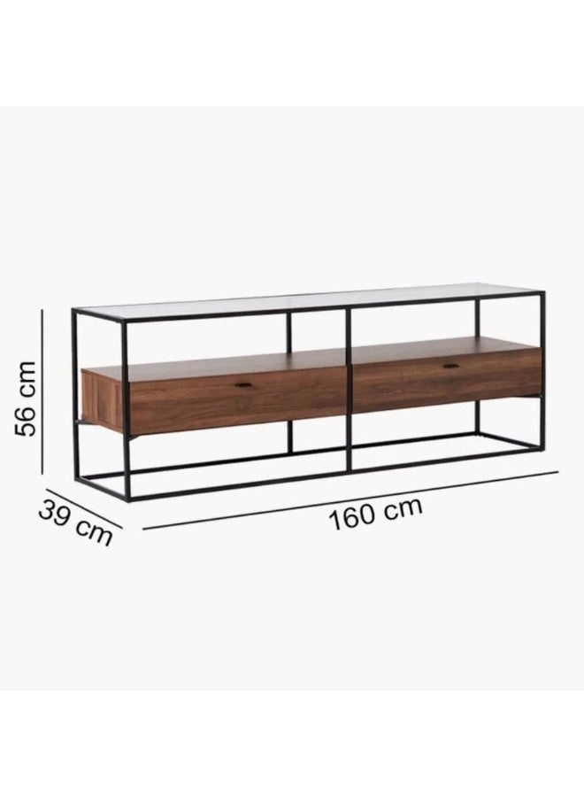 Mardod Saudi TV table, metal frame and oak wood, with drawer and glass top MS_TDC_TV_0001 - Image 2
