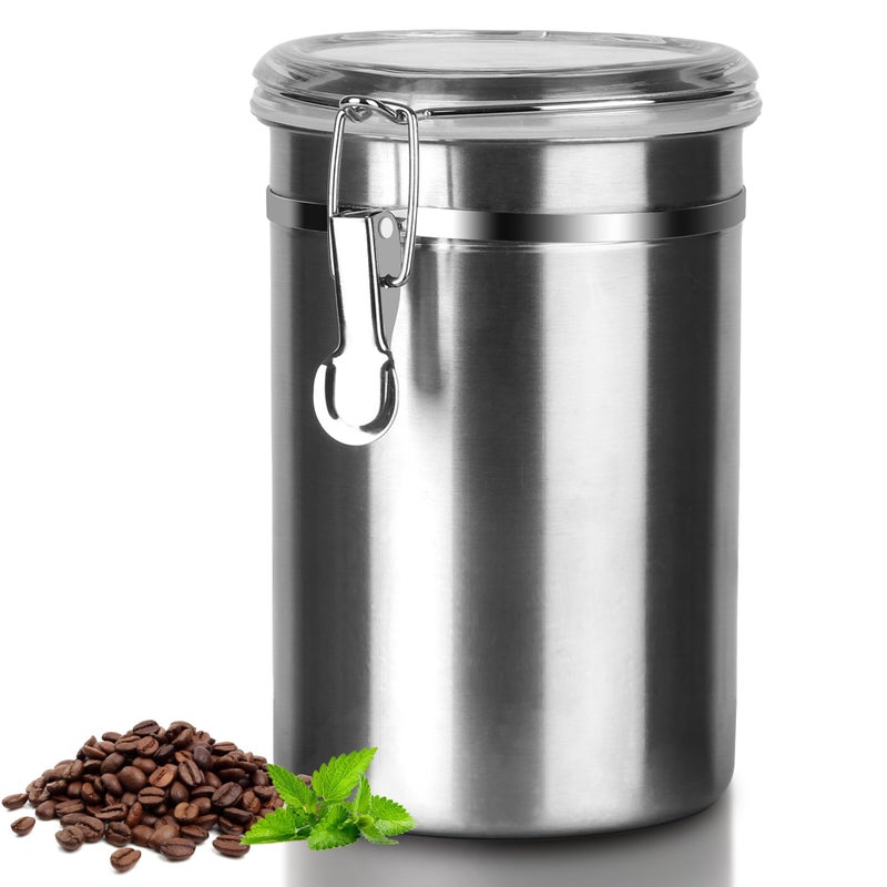 Walktosun Airtight Coffee Canister with Clear Lids, Large Container for Ground Coffee 1.8L/62 floz Stainless Steel Storage Container Jar for Coffee Bean, Cereal, tea, Flour, Sugar (Sliver) - Image 1