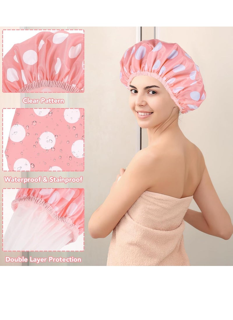 WSICSE - 2 Sets Large Shower Caps for Women, Waterproof Shower Cap Double Layers Bath Caps Stocking Stuffers for Women Long Thick Hair - Image 1