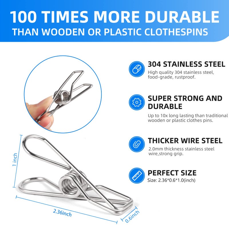 Vida Picks 40 Pack Wire Clothes Pins Heavy Duty Outdoor, Stainless Steel ClothesPins for Hanging Clothes, Metal Clothes Pegs, Clothing Clips, Laundry Pins 2.0mm Diameter 6cm Long - Image 2