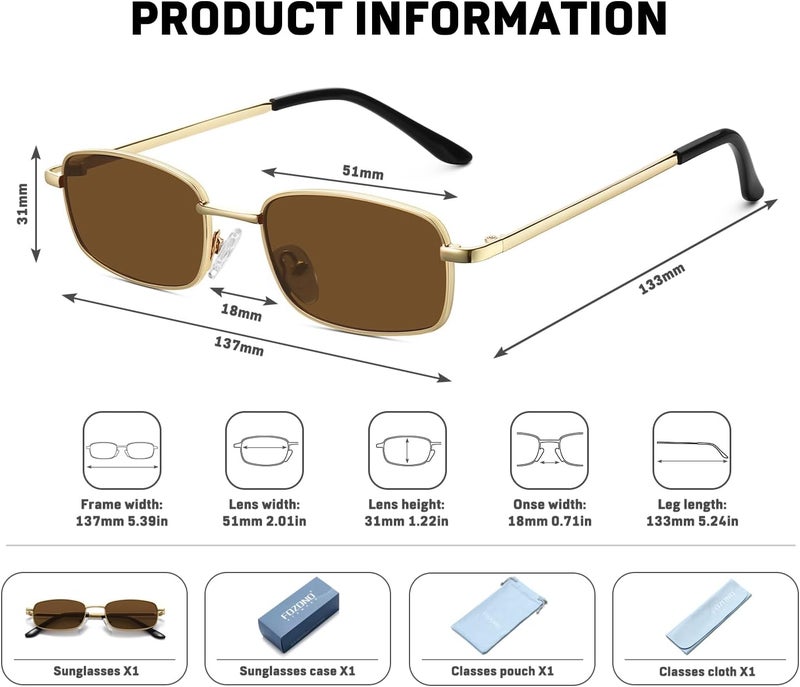 Fozono Rectangle Sunglasses for Women 90s Retro Small Narrow Square Frame UV400 Protection - Image 5