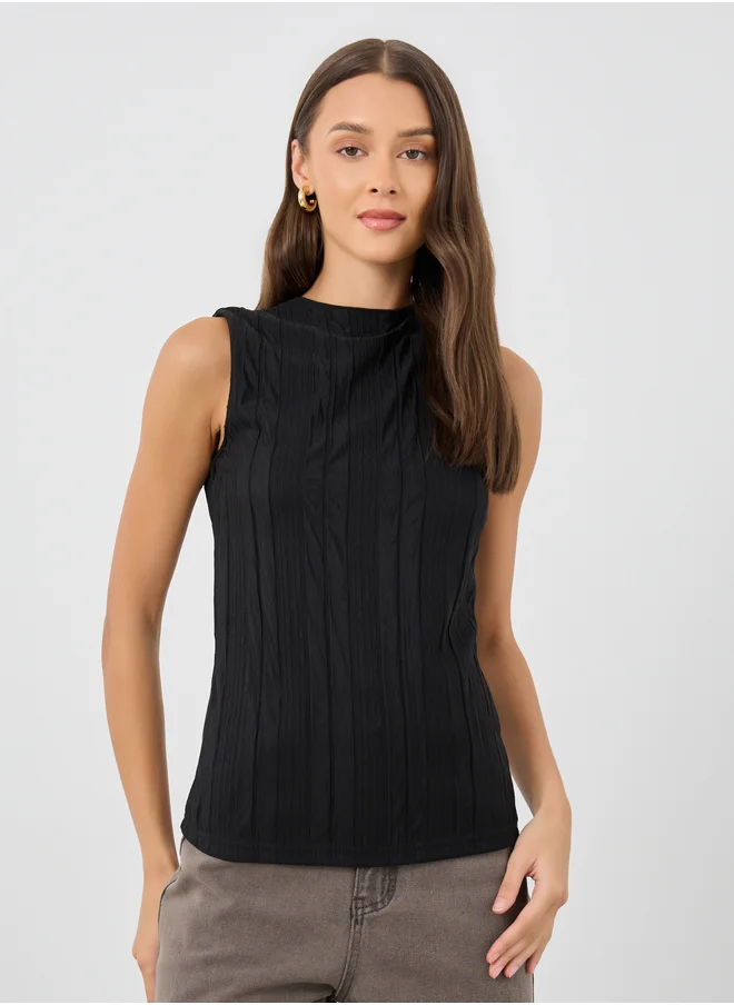 Styli Styli Textured Sleeveless Round Neck Blouse