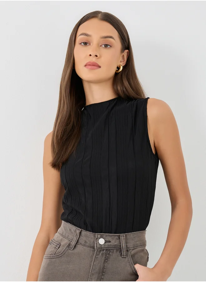 Styli Styli Textured Sleeveless Round Neck Blouse