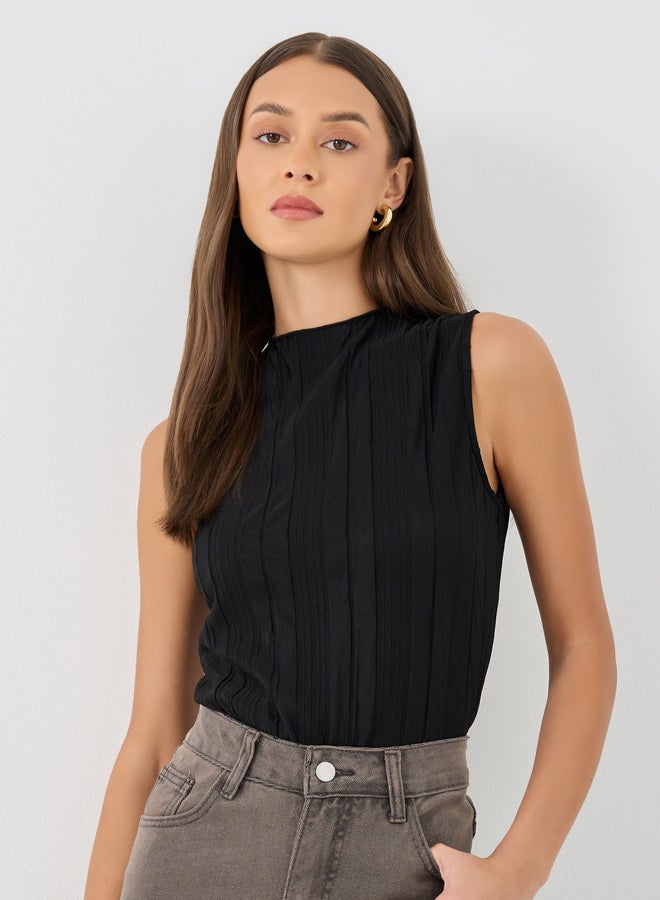 Styli Textured Sleeveless Round Neck Blouse - Image 1